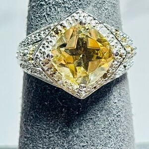 Radiant Elegance: 2.59 Carat Citrine and Diamond White Gold Ring